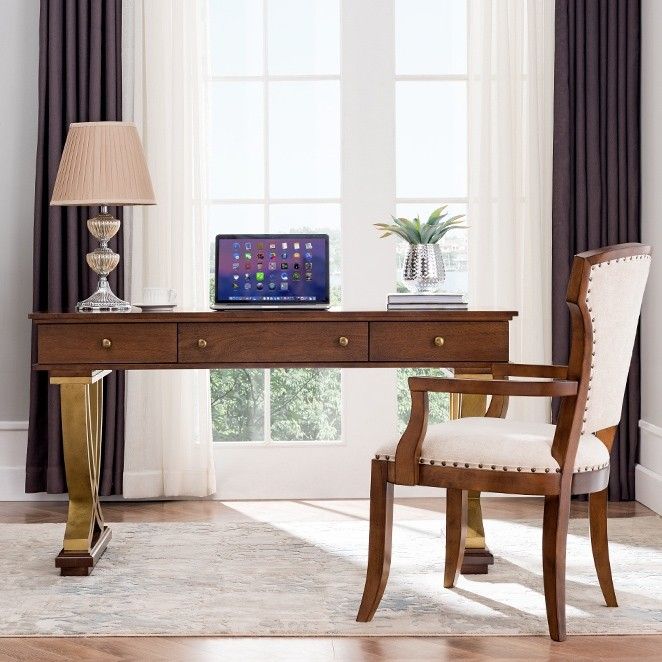 Luxury Rustic Vintage 55" Wood Office Writing Desk Walnut Gold Study Inside Gold And Olive Writing Desks (View 2 of 15)