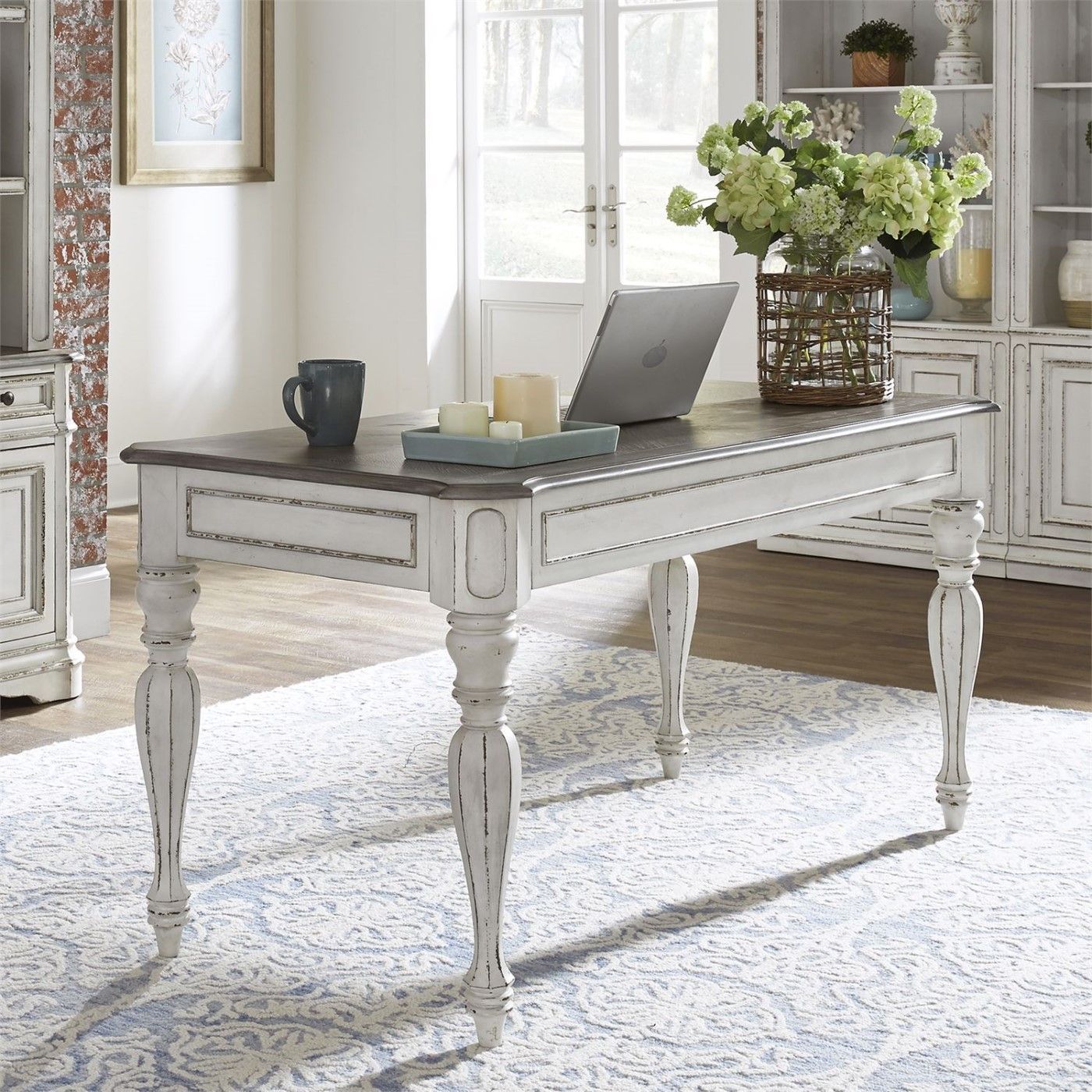 Magnolia Traditional Antique White Writing Desk With Flip Down Keyboard Inside White And Cement Writing Desks (View 11 of 15)