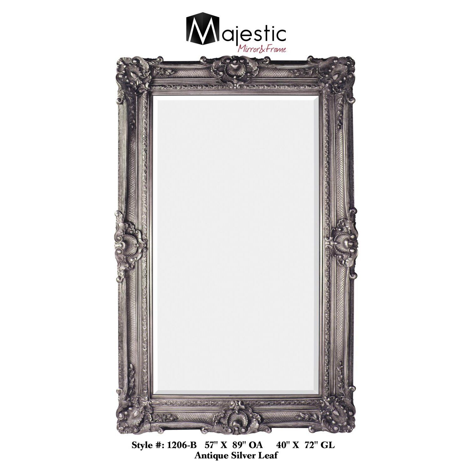 Majestic Mirror Antique Silver Leaf Finish Traditional Framed Beveled In Metallic Gold Leaf Wall Mirrors (View 15 of 15)