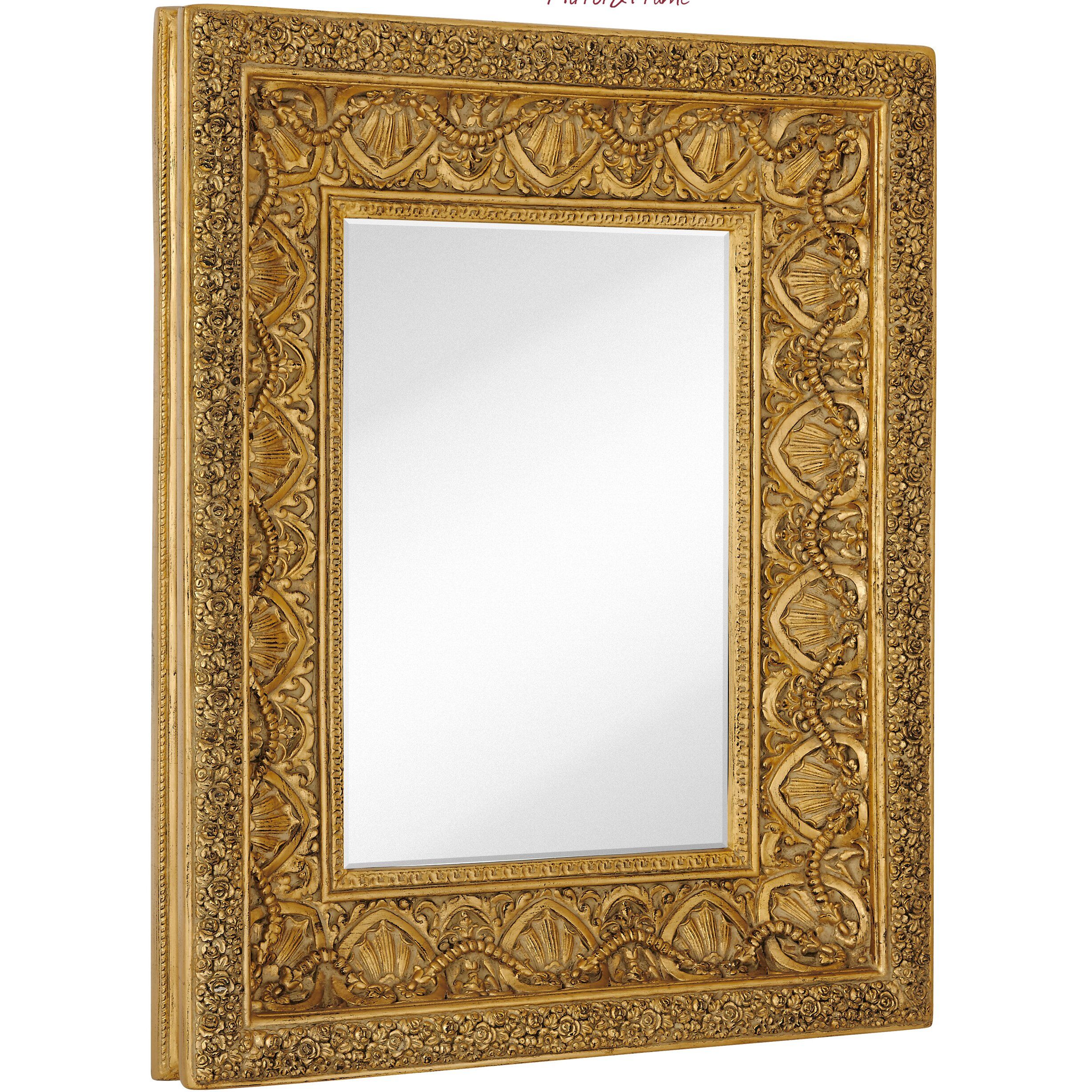 Majestic Mirror Large Traditional Bright Gold Leaf Rectangular Beveled In Traditional Beveled Wall Mirrors (Photo 14 of 15)