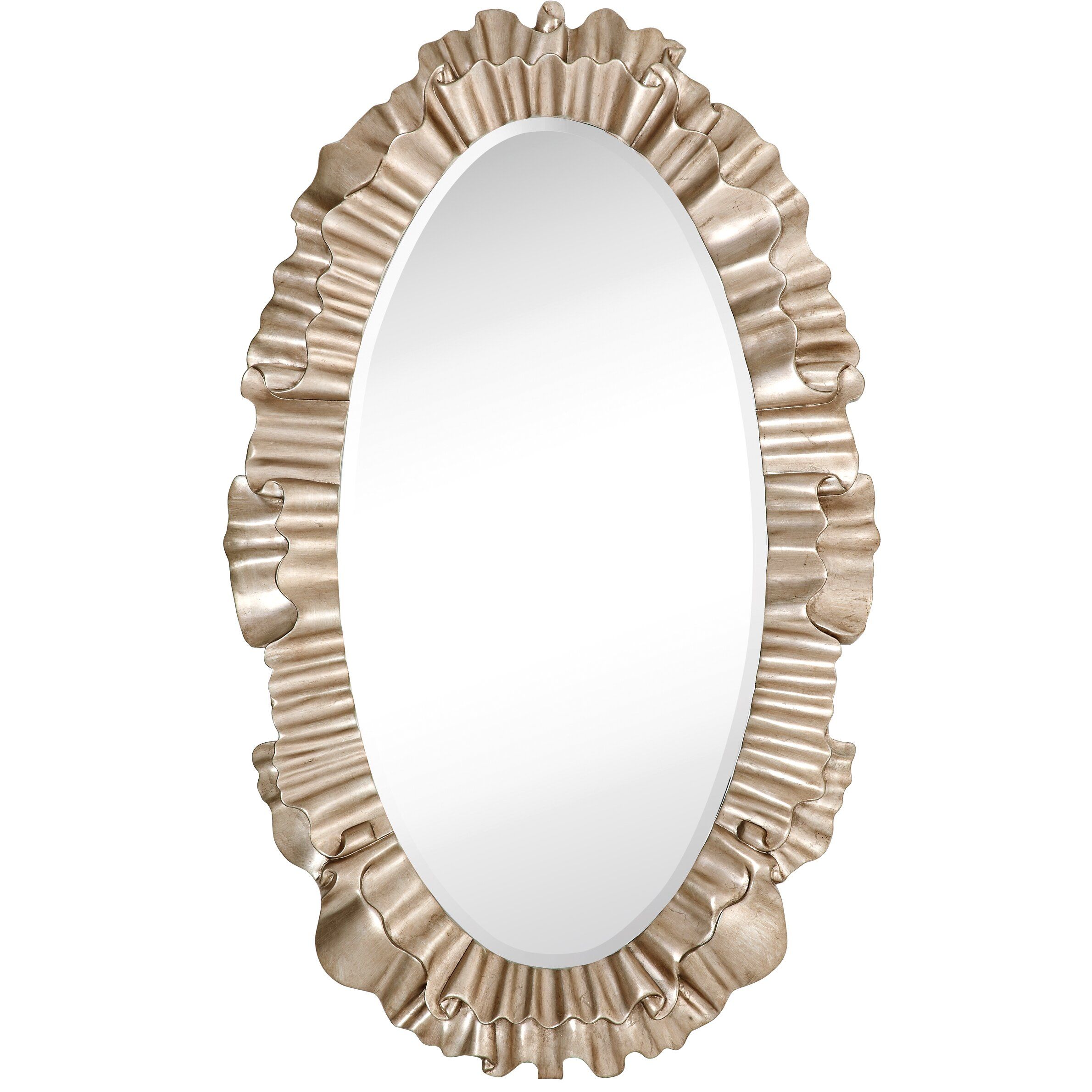 Majestic Mirror Oval Antique Silver Leaf Ornate Framed Beveled Glass Within Metallic Gold Leaf Wall Mirrors (View 14 of 15)