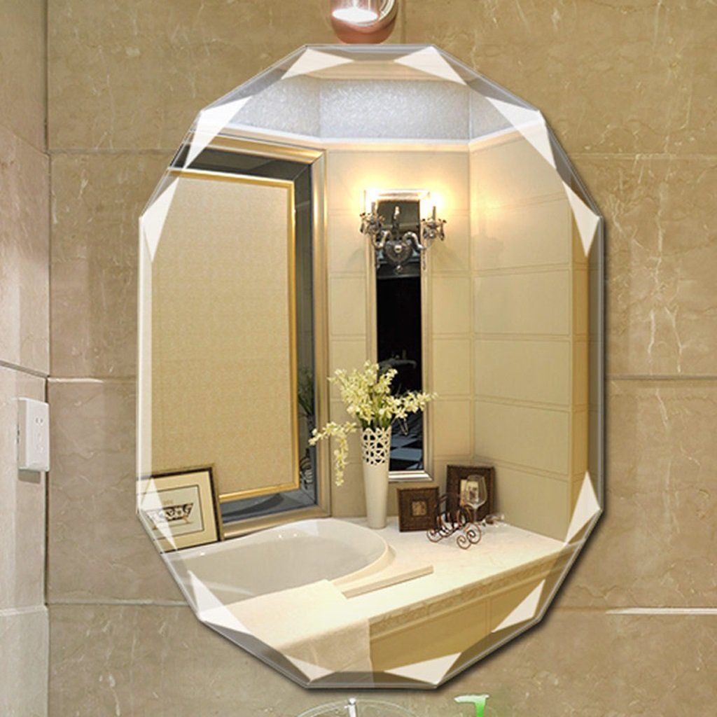 Makeup Mirror Wallmounted Frameless Bathroom Mirror Diamond Side Design With Regard To Traditional Frameless Diamond Wall Mirrors (View 2 of 15)