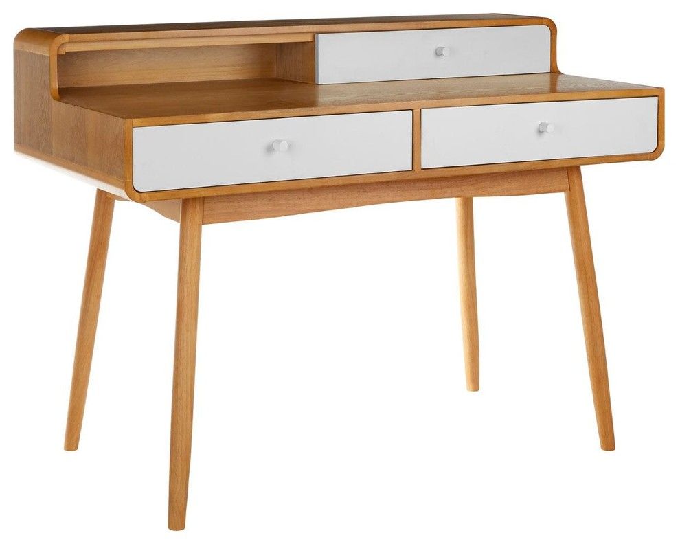 Malmo White Oak 3 Drawer Desk – Scandinavian – Desks & Writing Bureaus Within White Oak Wood Writing Desks (Photo 13 of 15)