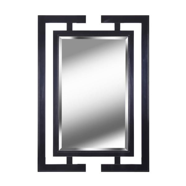 Manor Brook Large Rectangle Gloss Black Beveled Glass Art Deco Mirror Within Glossy Black Wall Mirrors (View 2 of 15)
