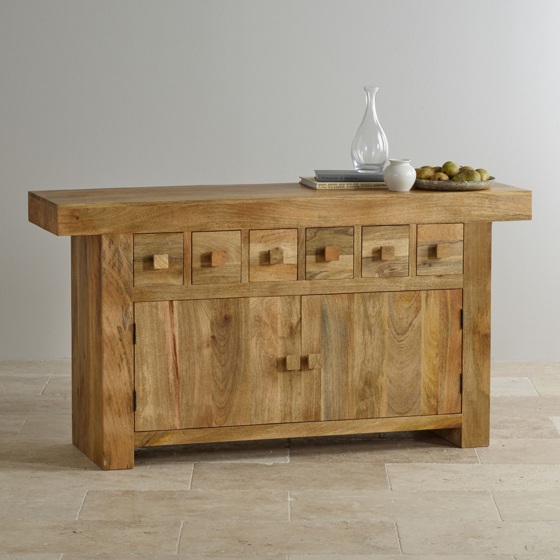 Mantis Light Natural Solid Mango 6 Drawer Large Sideboard With Natural Mango And Light Cane Desks (View 5 of 15)