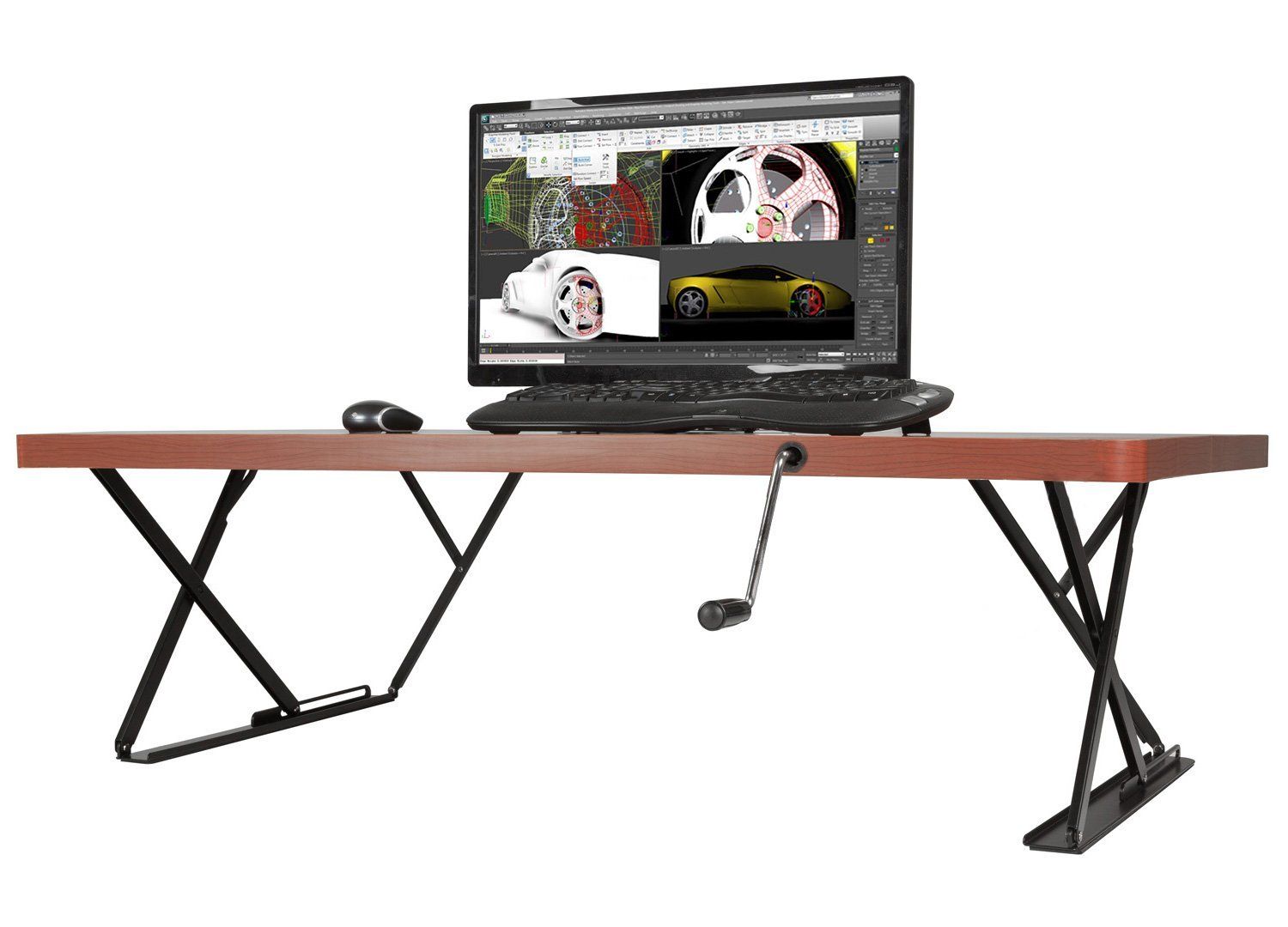 Manual Adjustable Height Table Top Sit / Stand Desk Cherry Pertaining To Cherry Adjustable Stand Up Desks (View 9 of 15)