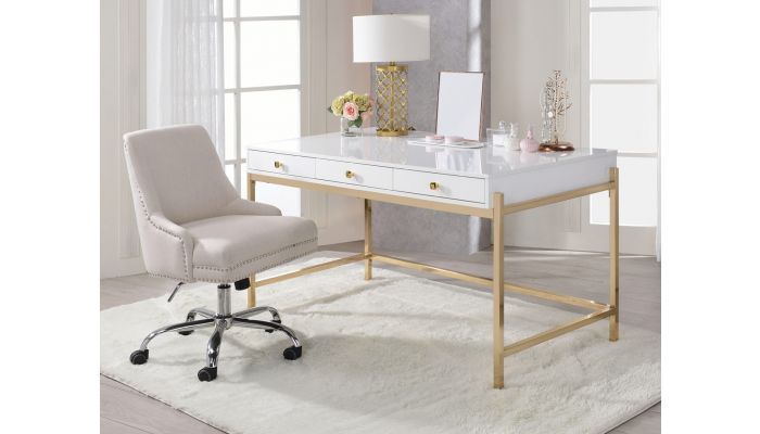 Marabella Glossy White Writing Desk Gold Legs Throughout Gold And Blue Writing Desks (View 14 of 15)