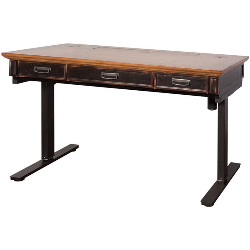 Martin Furniture Hartford 3 Drawer Standing Desk In Brown And Black Intended For Brown And Matte Black 3 Drawer Desks (Photo 4 of 15)