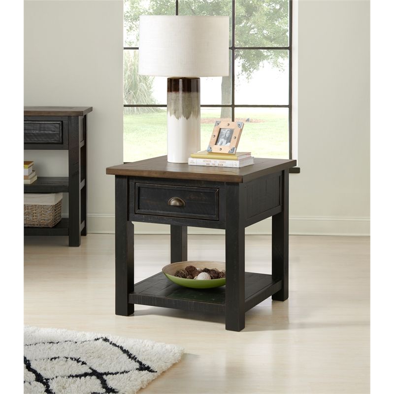 Martin Svensson Home Monterey Solid Wood 1 Drawer End Table Black And In Black And Brown 5 Shelf 1 Drawer Desks (View 2 of 15)
