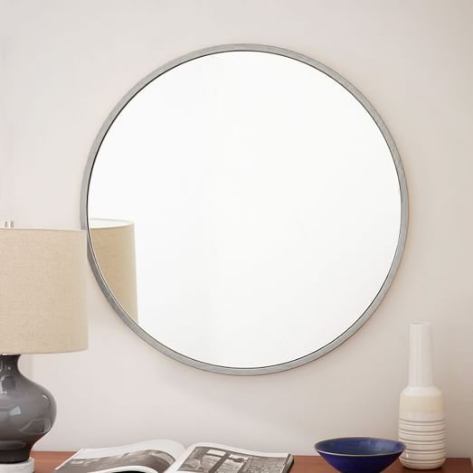 Metal Framed Round Wall Mirror – Brushed Nickel | West Elm With Regard To Brushed Nickel Round Wall Mirrors (View 8 of 15)