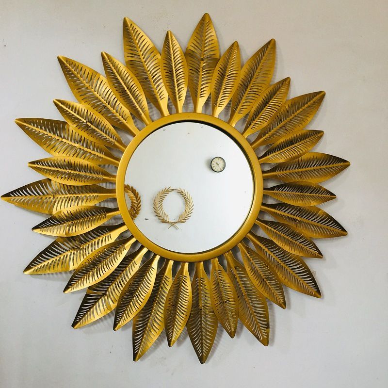 Metal Gold And Colorful Sunflower, Sun Shaped Custom Mirror Wall Throughout Sun Shaped Wall Mirrors (View 1 of 15)