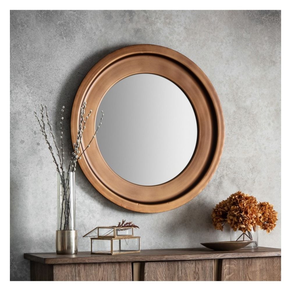 Metal Mirror: Moorley Round Wall Mirror | Select Mirrors Pertaining To Brown Leather Round Wall Mirrors (Photo 1 of 15)