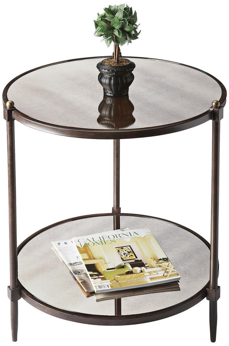 Metalwork 22" Wide Pewter And Gold Mirrored Glass Side Table – #3t590 Throughout Glass And Pewter Rectangular Desks (View 12 of 15)