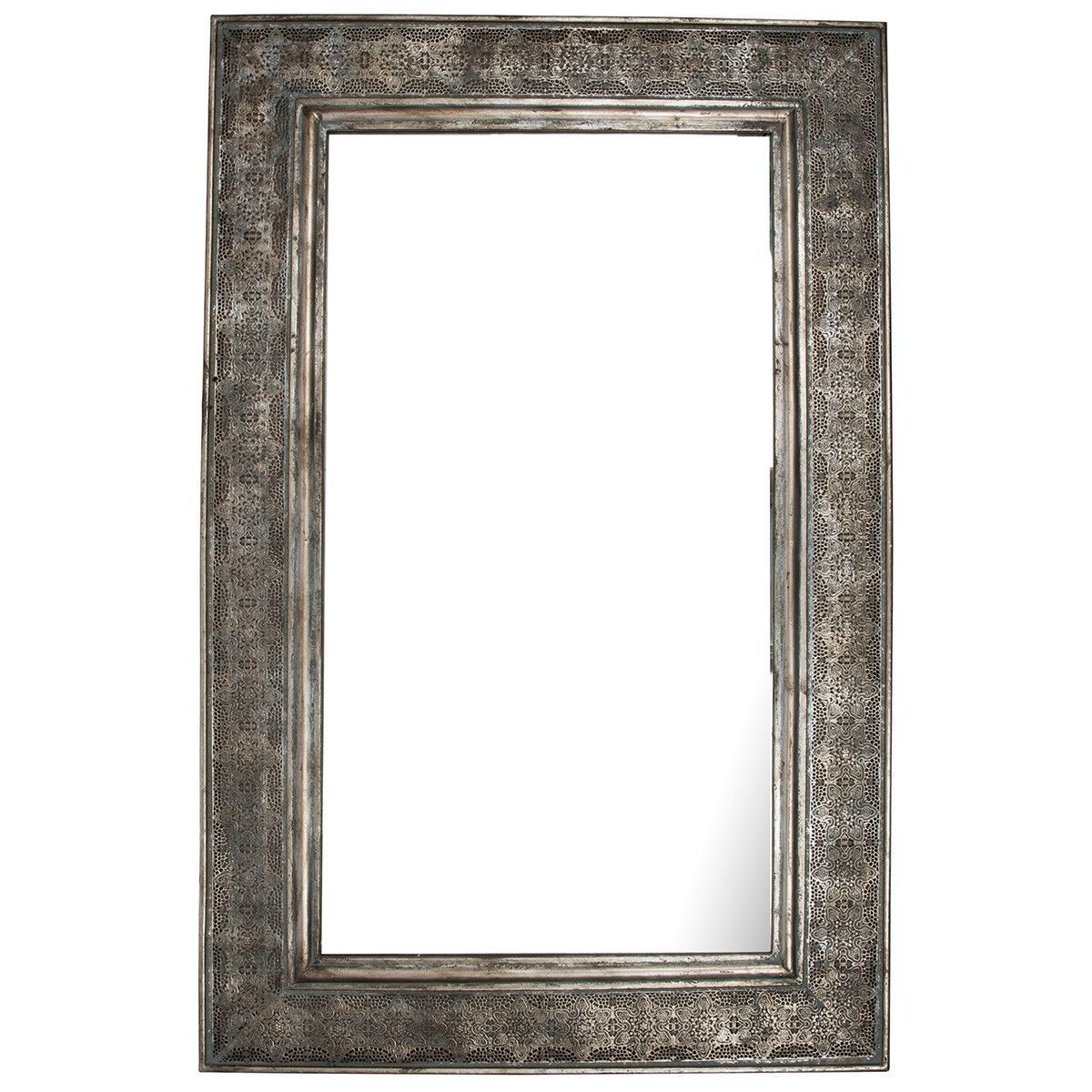 Miers Cutout Metal Frame Rectangular Wall Mirror, 123cm, Patina Silver Within Brass Iron Framed Wall Mirrors (View 11 of 15)
