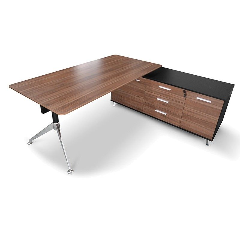 Milando Executive Office Desk With Right Return, 195cm, Walnut / Black With Walnut Wood And Black Metal Office Desks (View 15 of 15)