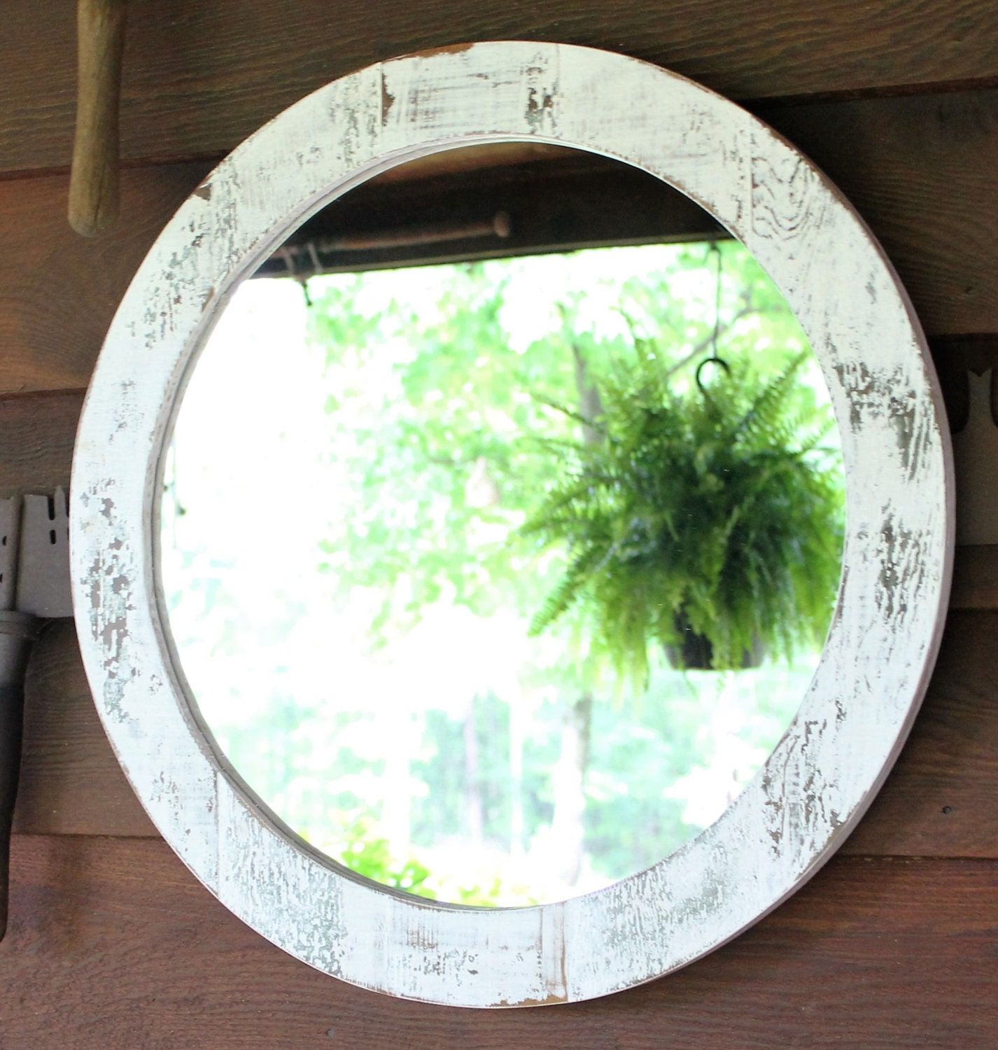 Mirror Wood Mirror Rustic Round Mirrorweatheredboardllc For Rustic Black Round Oversized Mirrors (Photo 6 of 15)