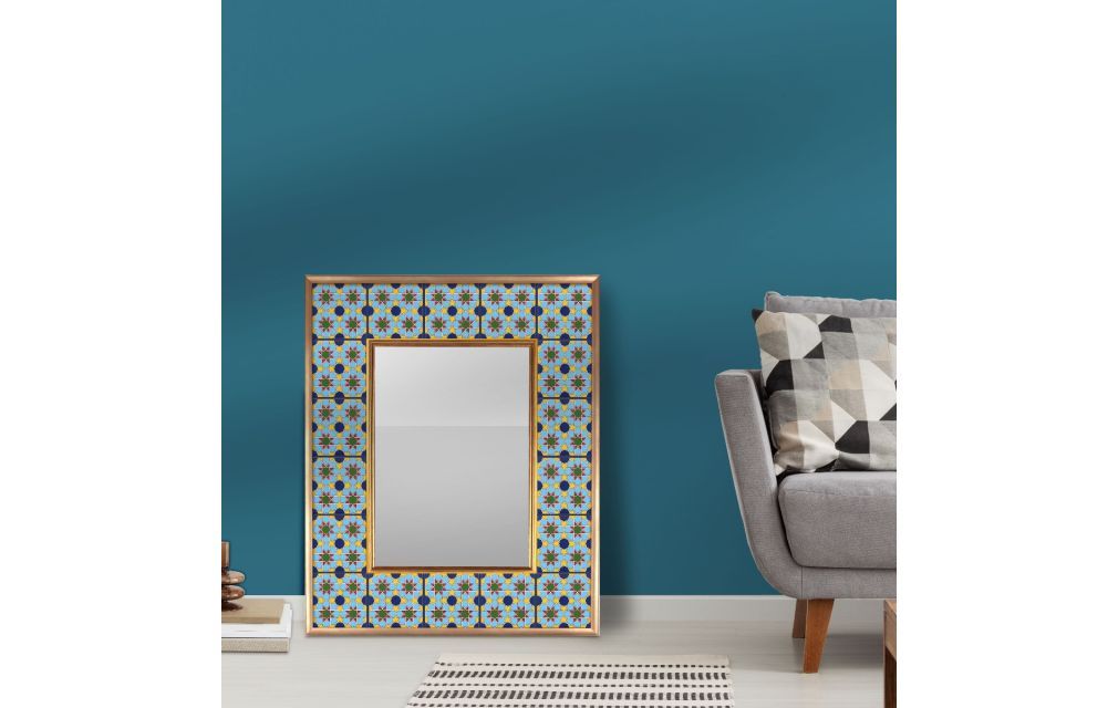 Mirrorize Canada – Blue Tile Patterned Decorative Wall Mirror Inside Hussain Tile Accent Wall Mirrors (Photo 9 of 15)