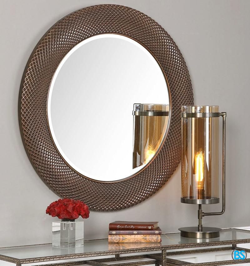 Mirrors | Uttermost Aziza Distressed Bronze 35" Round Wall Mirror Intended For Karn Vertical Round Resin Wall Mirrors (Photo 3 of 15)