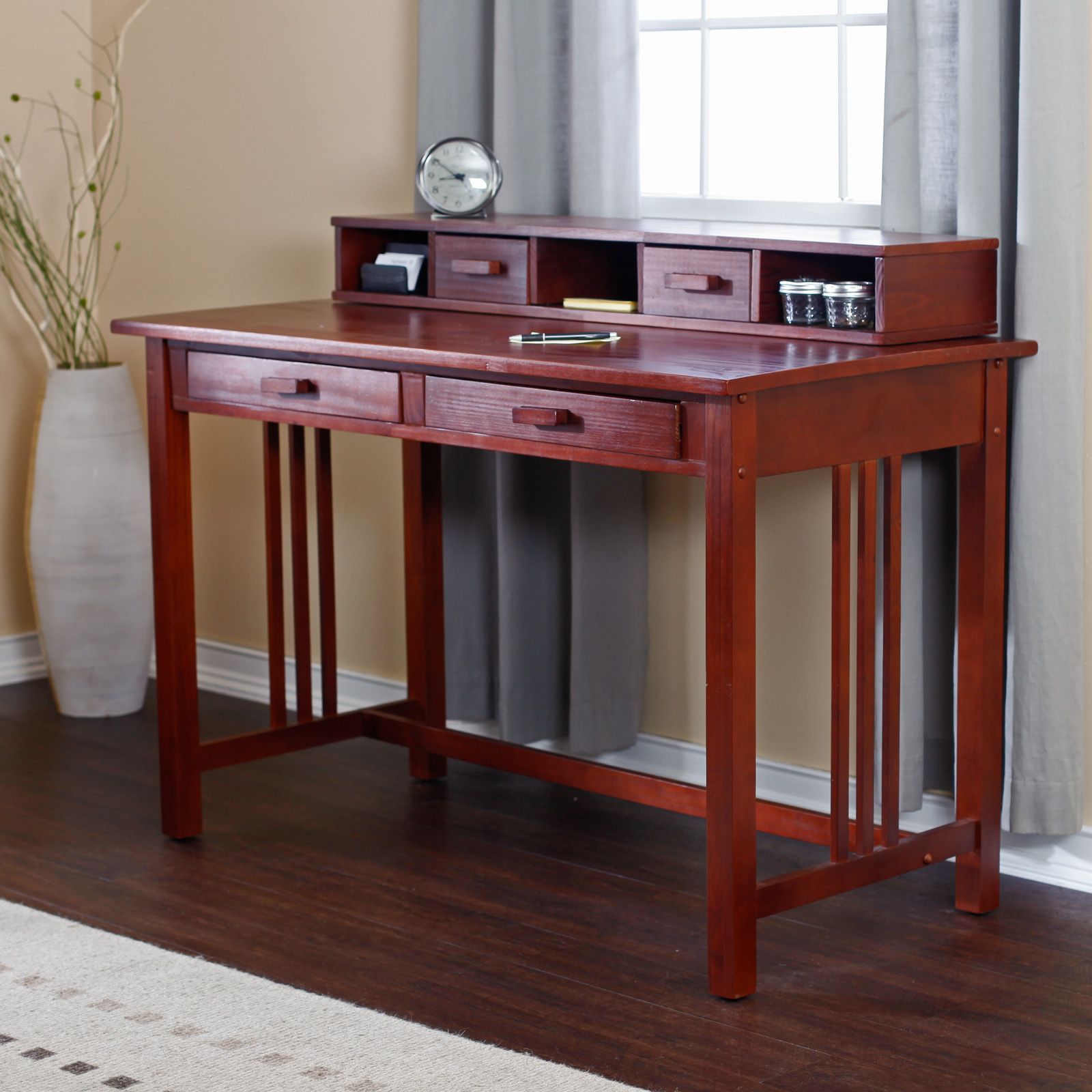 Mission Laptop/writing Desk And Hutch – Dark Walnut – Writing Desks At For Dark Tobacco Writing Desks (View 12 of 15)