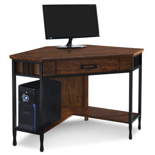 Mission Oak Wood Corner Writing/computer Desk – Overstock – 11875392 Inside Farmhouse Mission Oak Wood Laptop Desks (Photo 4 of 15)