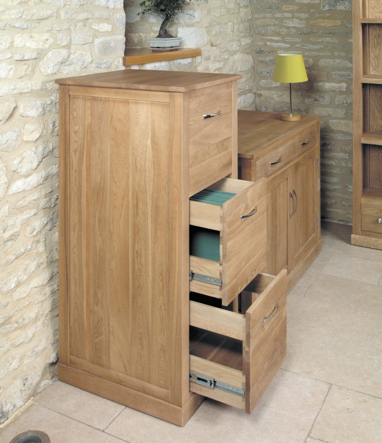 Mobel Oak 3 Drawer Filing Cabinet – Mango Wood Furniture Regarding Burnished Oak 3 Drawer Desks (View 3 of 15)