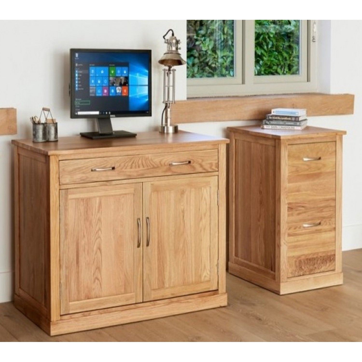 Mobel Oak Hidden Home Office Computer Desk & Small Filing Cabinet | Oak Inside Computer Desks With Filing Cabinet (View 13 of 15)