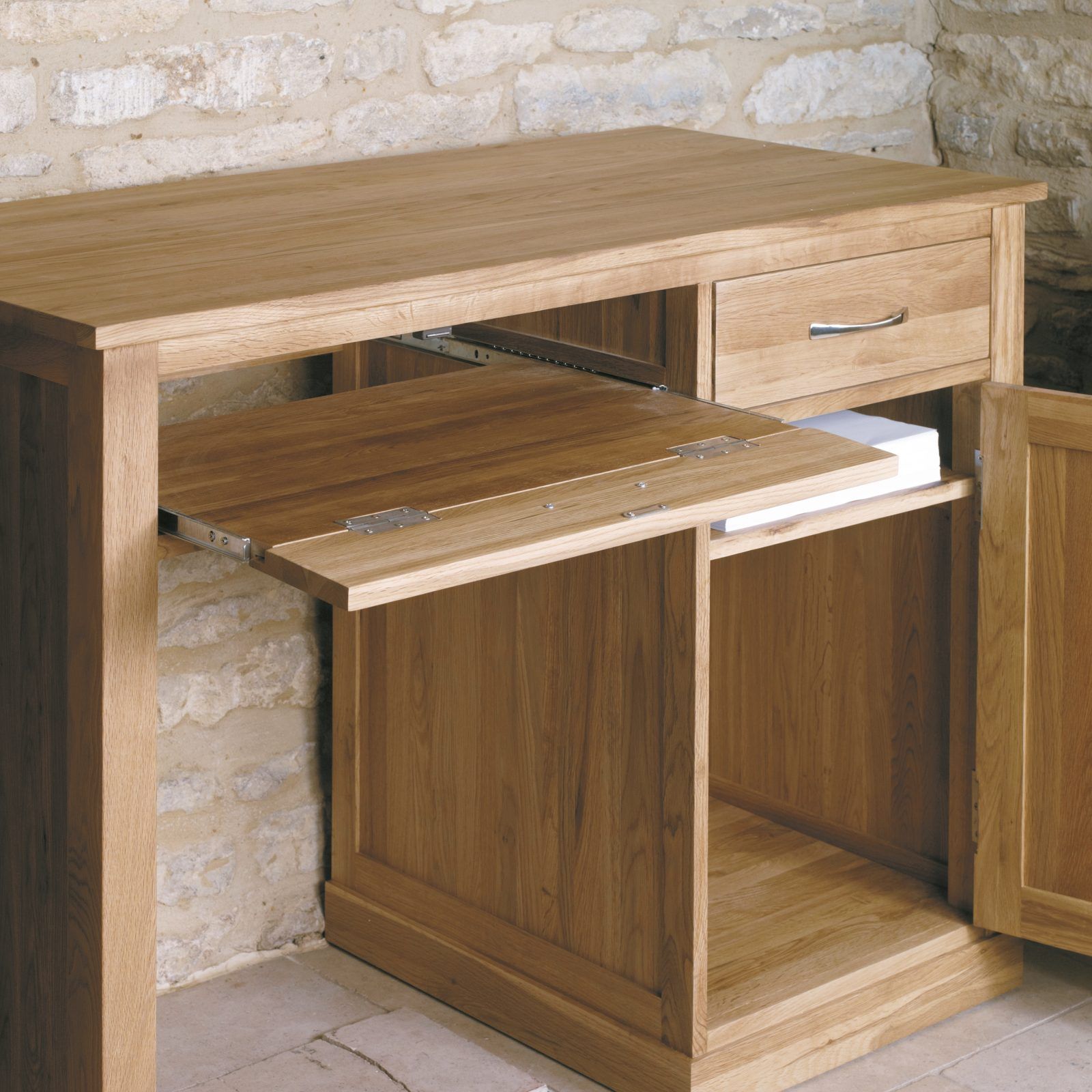 Mobel Oak Single Pedestal Computer Desk – Furniture 4 Life With Oak Computer Writing Desks (View 4 of 15)
