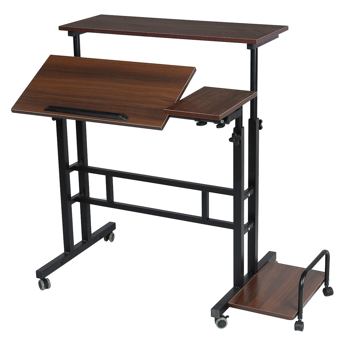 Mobile Stand Up Desk, Adjustable Laptop Desk With Wheels Host Storage Within Sit Stand Mobile Desks (View 9 of 15)