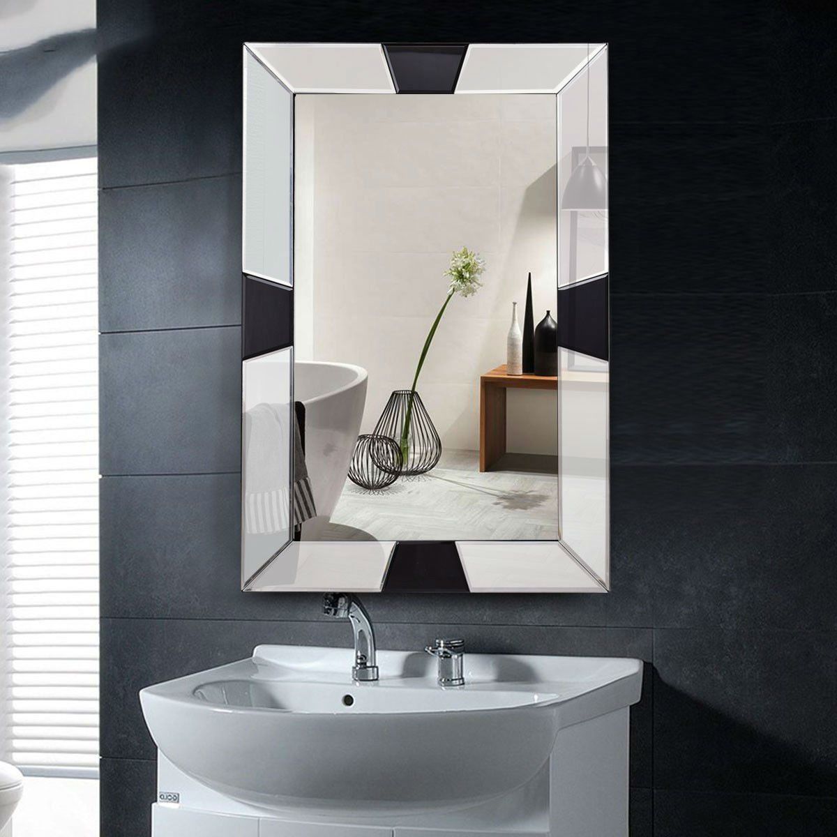 Modern 31 X 23 Inch Rectangle Beveled Bathroom Wall Mirror Pertaining To Modern & Contemporary Beveled Overmantel Mirrors (View 6 of 15)