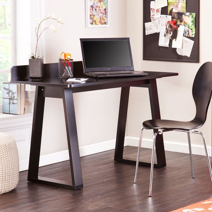 Modern 48" Black Sawhorse Desk With Backsplash | Furniture, Home Office In Black Finish Modern Office Desks (View 5 of 15)