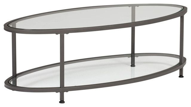 Modern Coffee Table, Pewter Metal Frame With Tempered Glass Top Within Glass And Pewter Rectangular Desks (Photo 8 of 15)