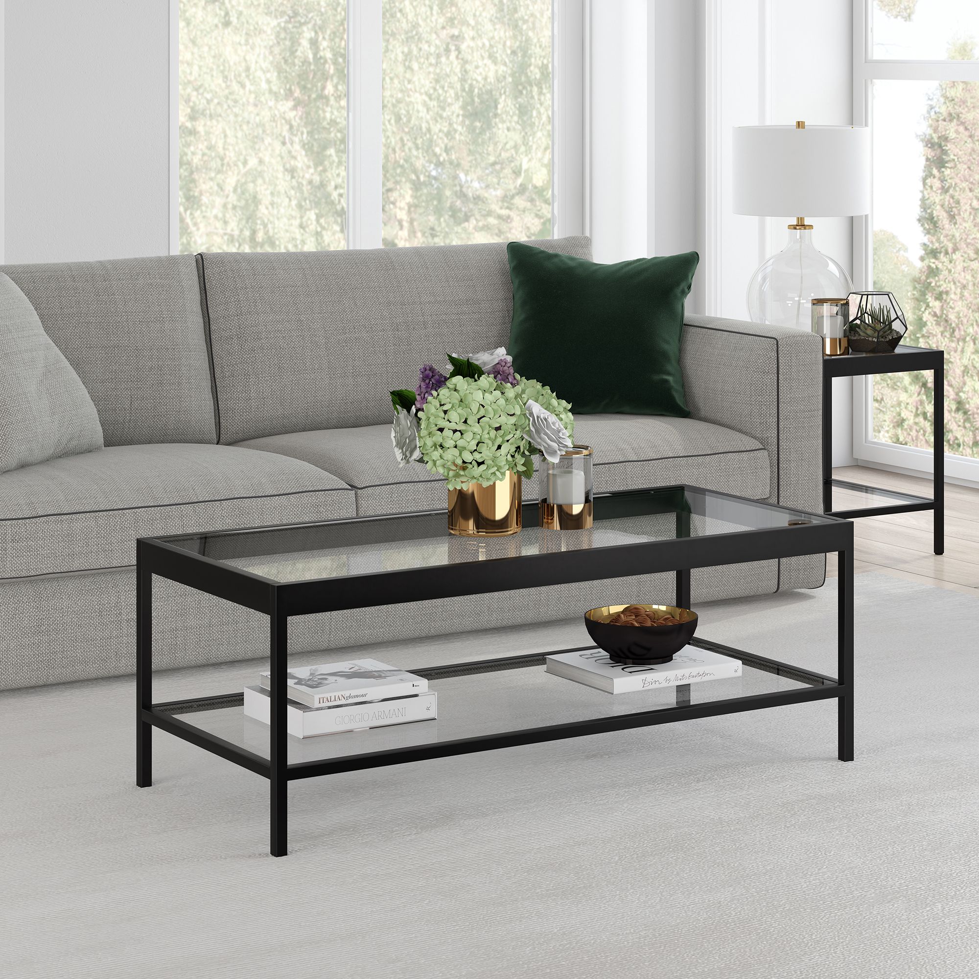 Modern Coffee Table With Open Shelf, Rectangular Table For Living Room For Glass And Gold Rectangular Desks (View 2 of 15)