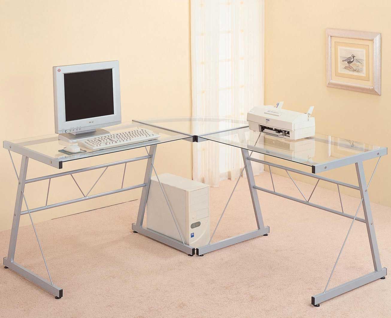 Modern Glass Desks For Flexible Work Intended For Metal And Glass Work Station Desks (View 11 of 15)
