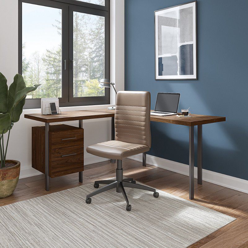 Modern Walnut 60 Inch L Shaped Desk With Drawers – Architect | Rc With Regard To Modern Teal Steel Desks (View 3 of 15)