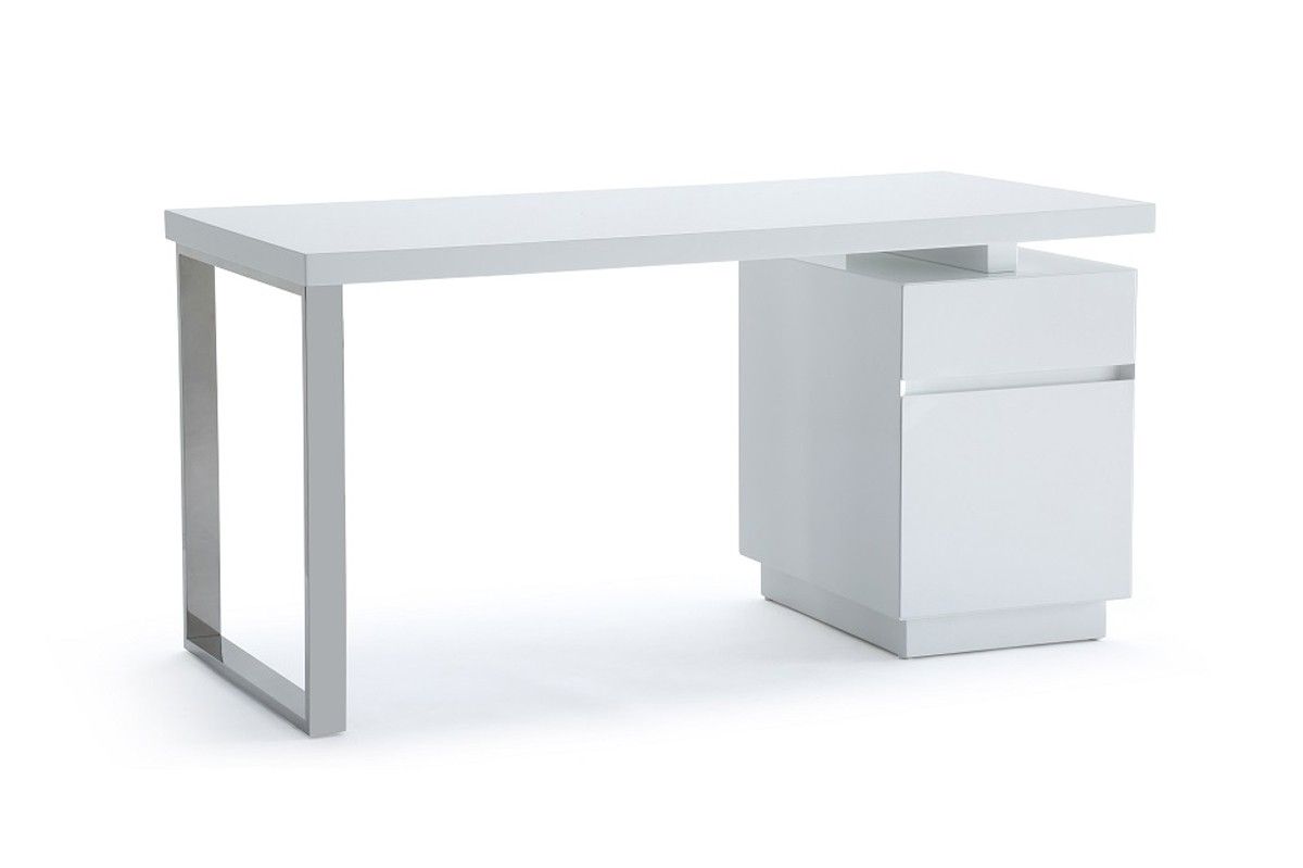 Modrest Carson Modern White & Stainless Steel Desk In Modern Black Steel Desks (View 6 of 15)