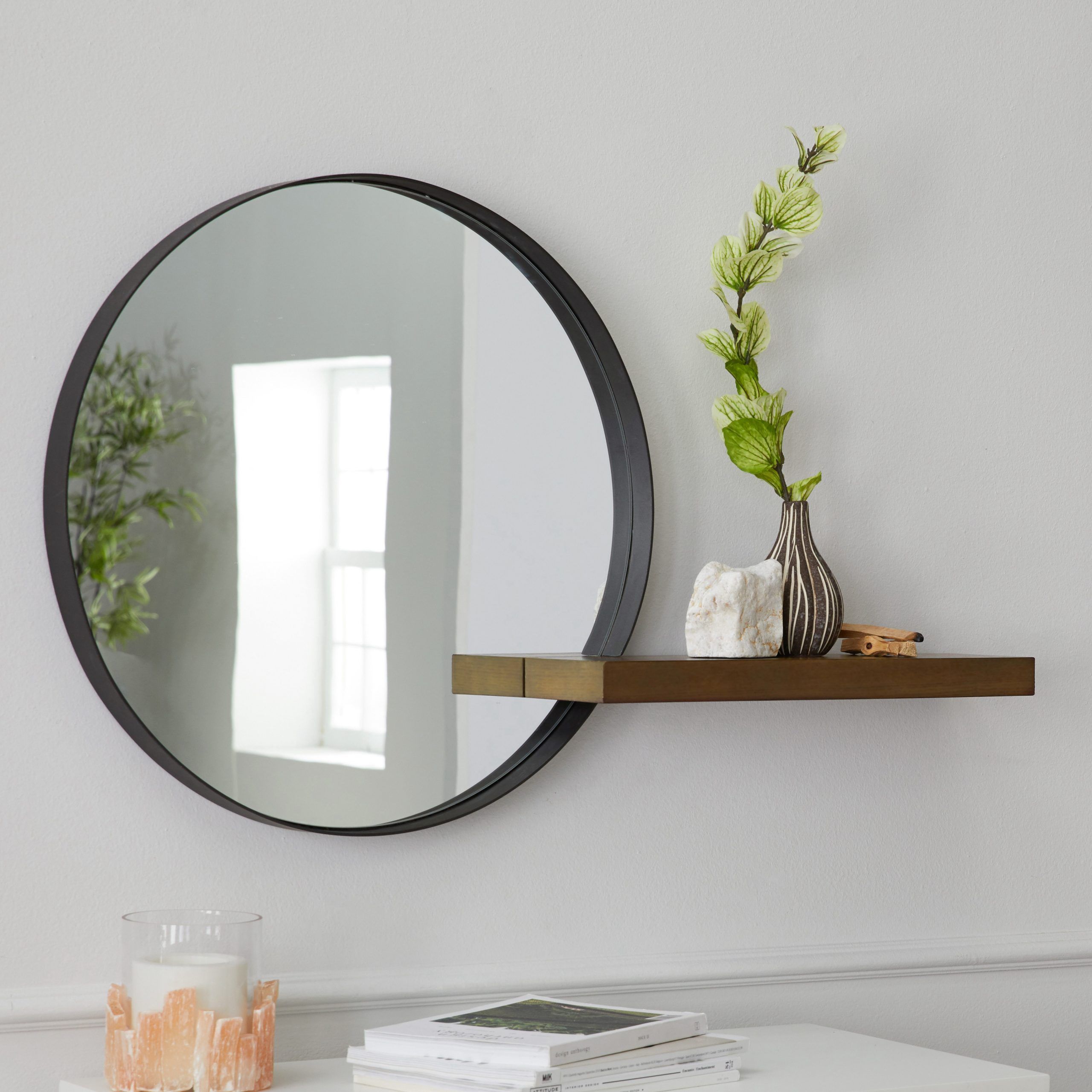 Modrn Naturals Metal Framed Round Decorative Wall Mirror With Wood With Reba Accent Wall Mirrors (Photo 3 of 15)