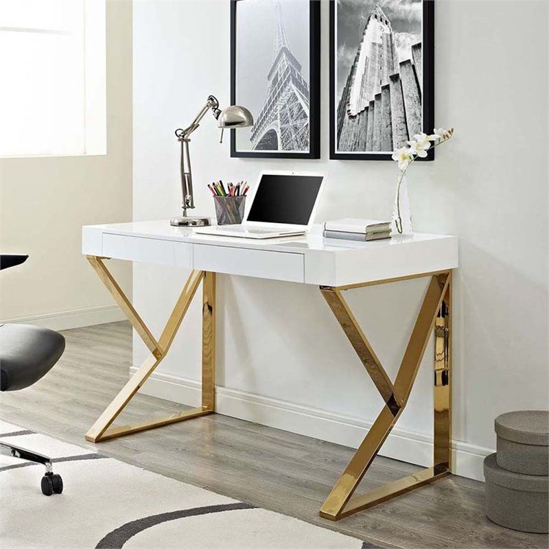 Modway Adjacent Writing Desk In White And Gold – Eei 3031 Whi With Regard To White And Gold Writing Desks (View 7 of 15)
