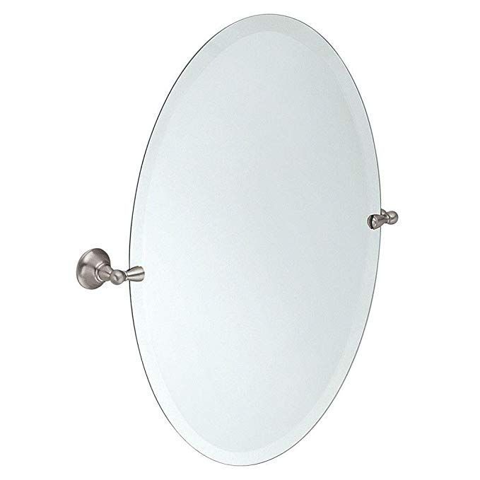 Moen Dn6892bn Sage Bathroom Oval Tilting Mirror, Brushed Nickel Review Inside Ceiling Hung Polished Nickel Oval Mirrors (Photo 13 of 15)