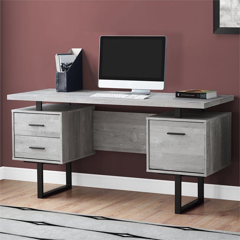 Monarch 3 Drawer Writing Desk In Gray And Black | Ebay With Off White 3 Drawer Desks (View 2 of 15)