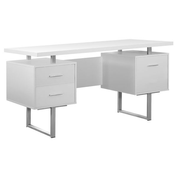 Monarch 60" Contemporary Floating Top Hollow Core Office Desk With 2 In Natural Wood And White Metal Office Desks (View 13 of 15)