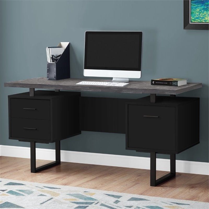 Monarch 60" Contemporary Wooden Writing Desk In Black And Gray – I 7415 Intended For Black And Gray Oval Writing Desks (View 4 of 15)