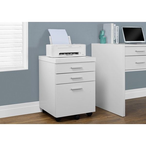 Monarch 7048 White On Castors 3 Drawer Filing Cabinet – Overstock Throughout Matte White 3 Drawer Wood Desks (View 12 of 15)
