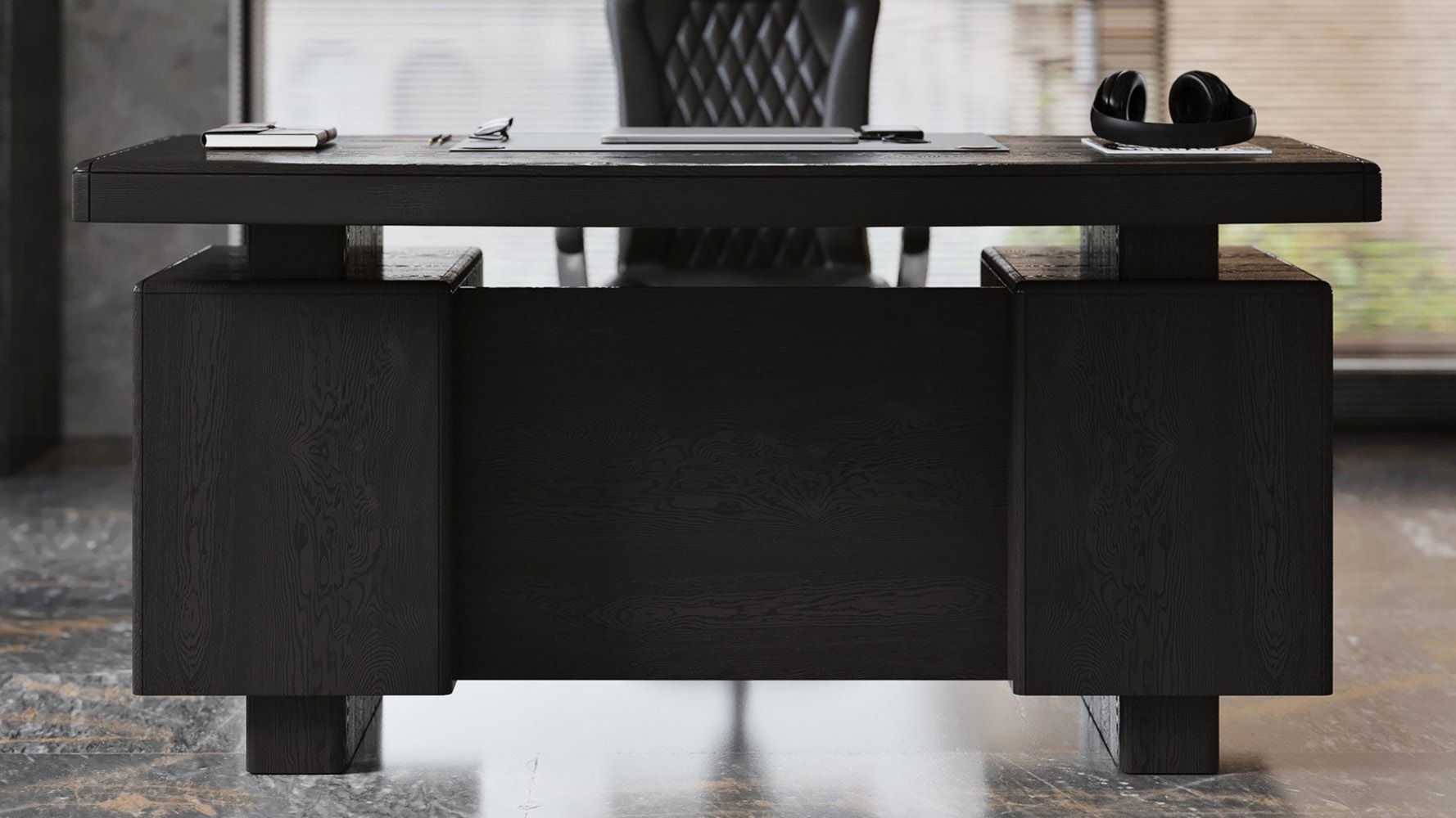 Monroe Black Wood Executive Desk | Modern & Contemporary Office | Zuri In Black And Silver Modern Office Desks (View 12 of 15)