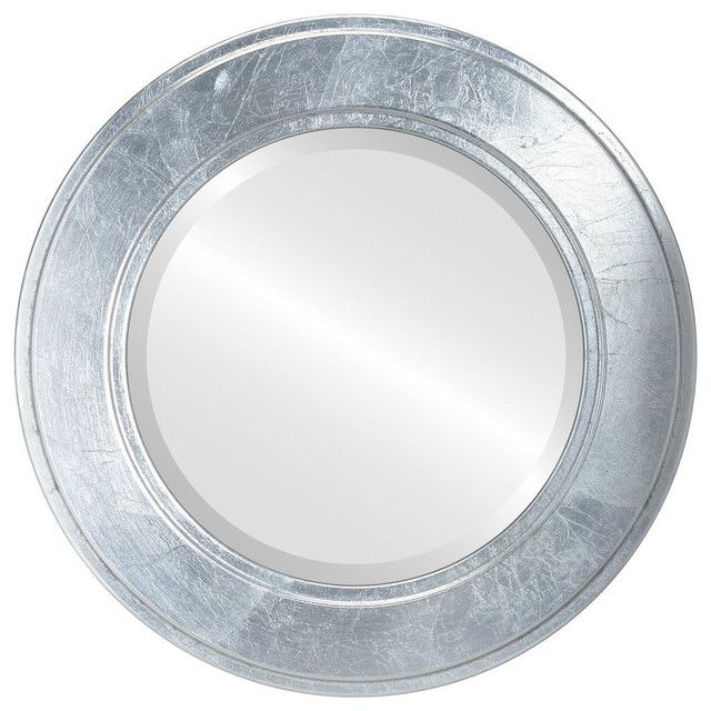 Montreal Framed Round Mirror In Silver Leaf With Black Antique Regarding Metallic Gold Leaf Wall Mirrors (View 12 of 15)