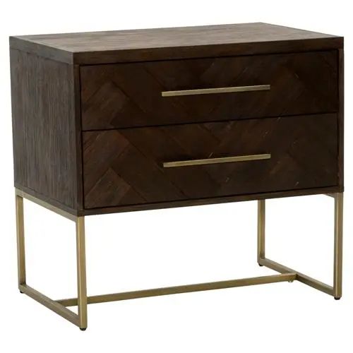 Moris Modern Rustiv Java Acacia Brushed Gold Pulls 2 Drawer Nightstand Intended For Rustic Acacia Wooden 2 Drawer Executive Desks (View 1 of 15)