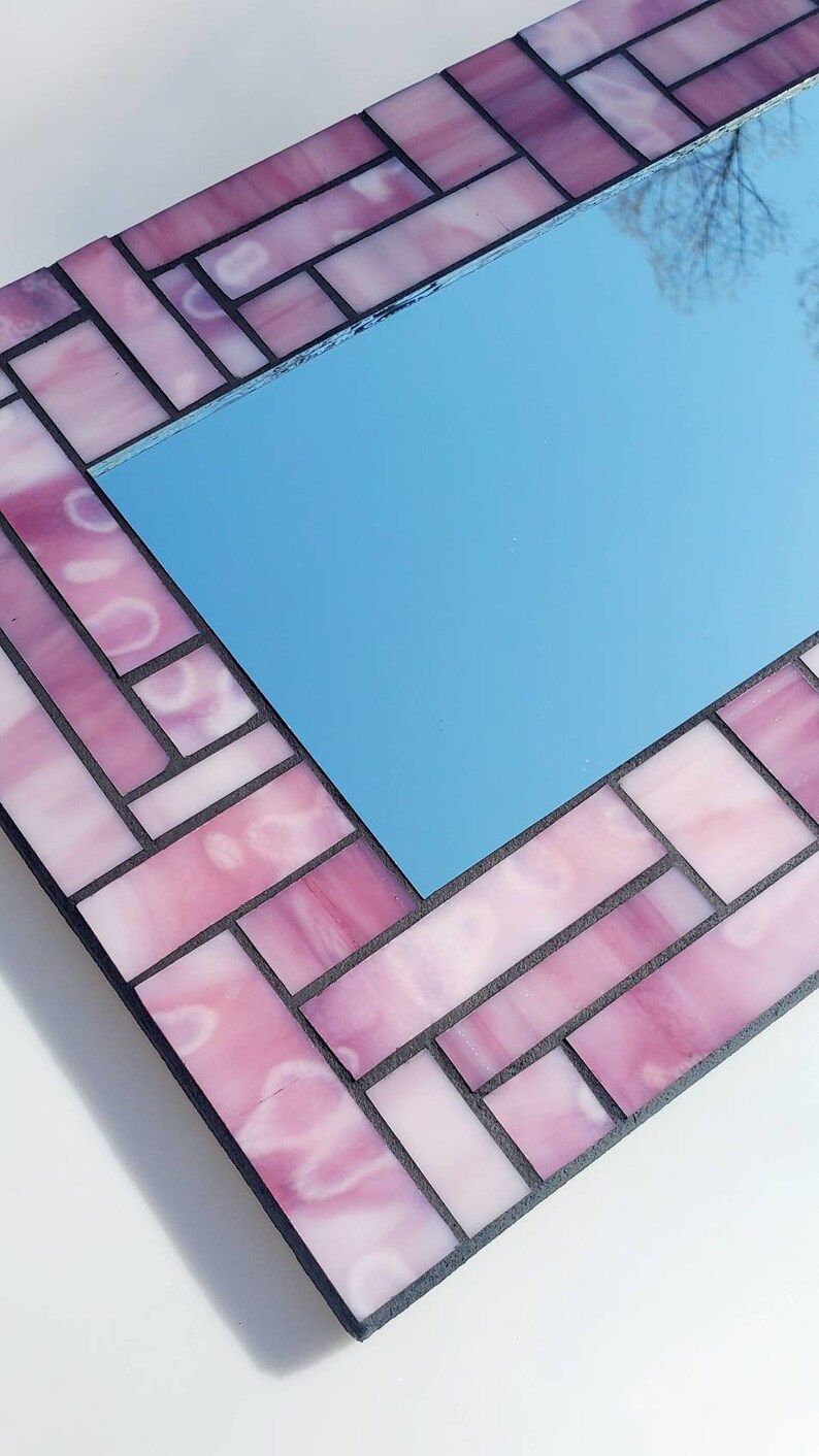 Mottled Pink And White Stained Glass Mosaic Mirror 10 X 17 | Etsy Throughout Gaunts Earthcott Wall Mirrors (View 3 of 15)