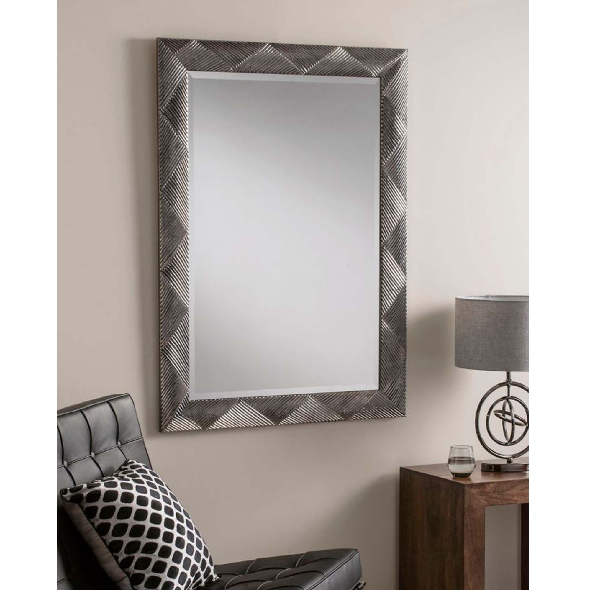 Multi Triangle Grey Rectangular Wall Mirror | Homesdirect365 With Rectangular Grid Wall Mirrors (Photo 3 of 15)