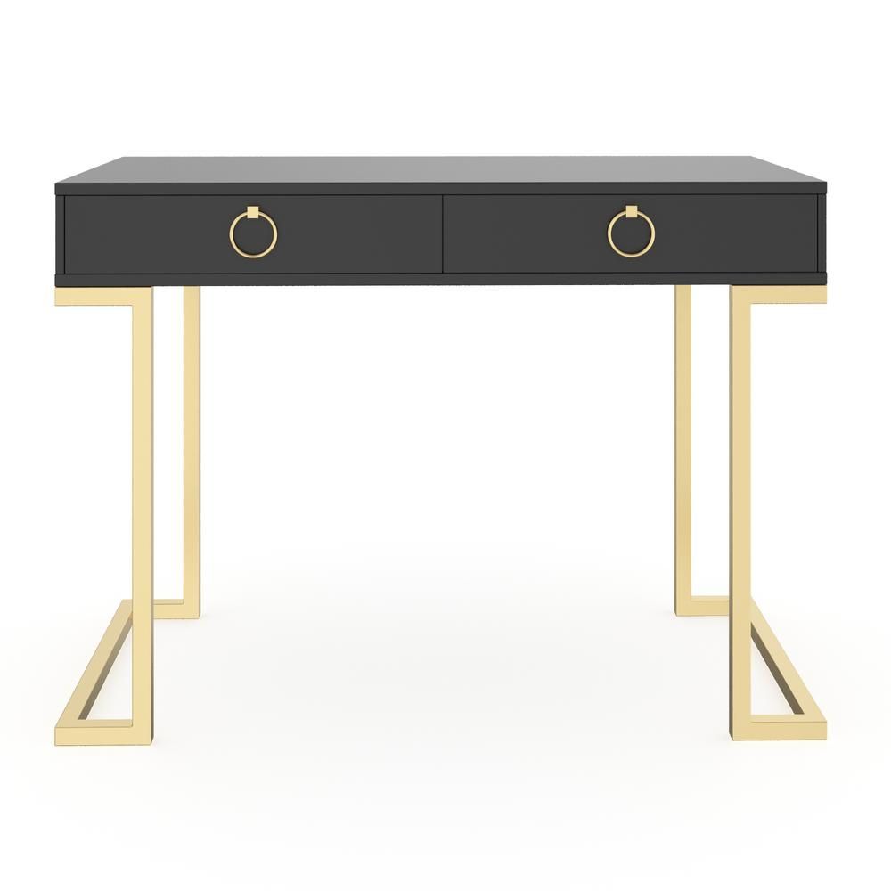 Nathan James Leighton Black 2 Drawer Writing Desk With Gold Accent With Black And Gold Writing Desks (View 7 of 15)
