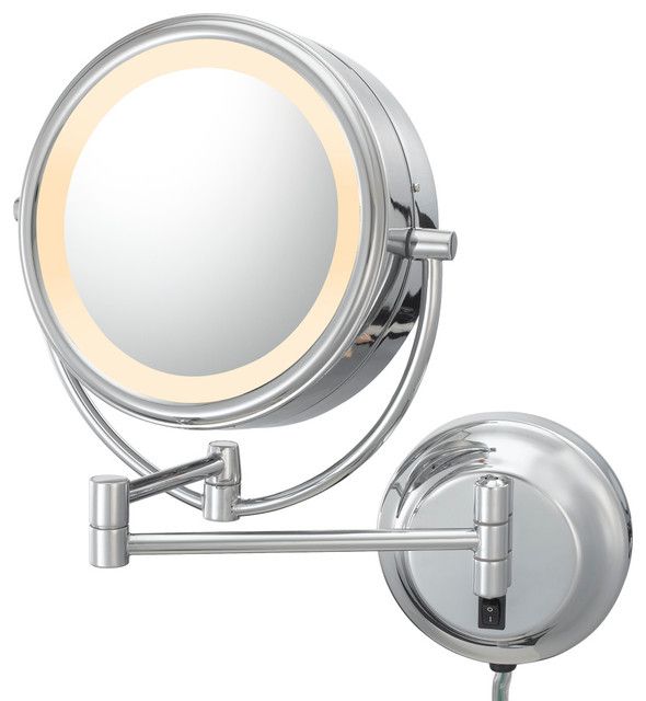 Neomodern Led Lighted Wall Mirror With 5x And 1x Magnification, Chrome With Regard To Chrome Led Magnified Makeup Mirrors (View 11 of 15)