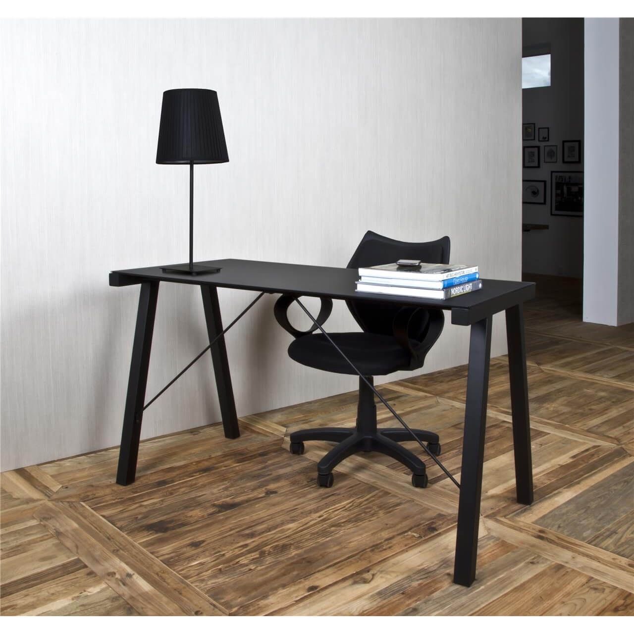 Neptune Black Glass Desk And Metal | Modern Home Office | Fads Regarding Glass Walnut Wood And Black Metal Office Desks (View 2 of 15)